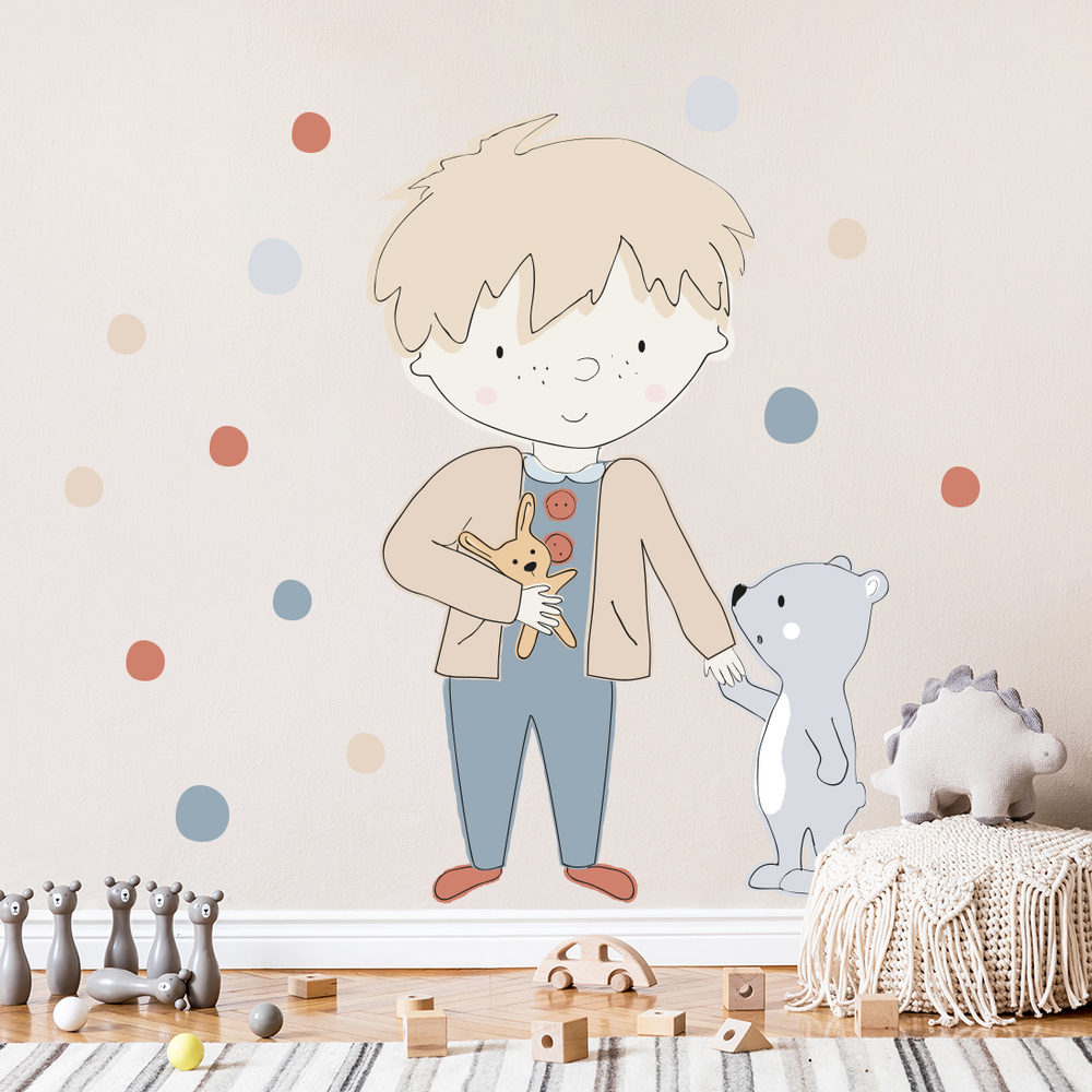 Wand dekoriert mit grauem Teddy Wandsticker