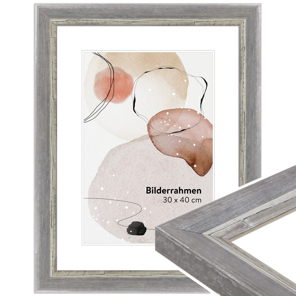 Mende Frames Bilderrahmen H640 Grau 50 x 65 cm aus Holz Made in Germany