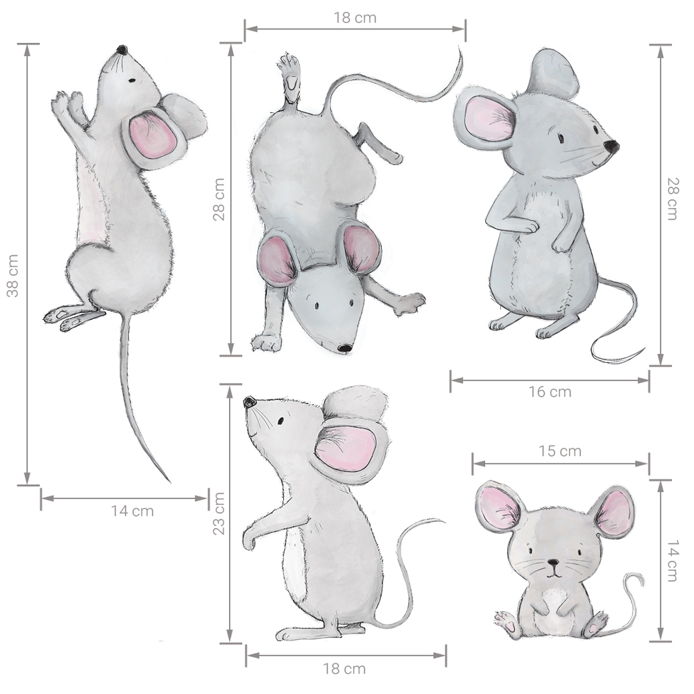 Größenabmessung Mäusefamilie Wandtattoo