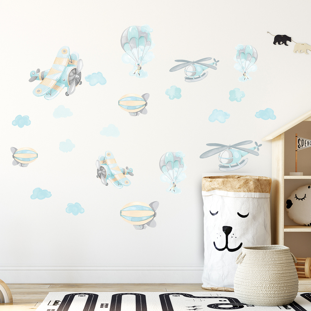 Flugzeuge Wandtattoo an Kinderzimmerwand