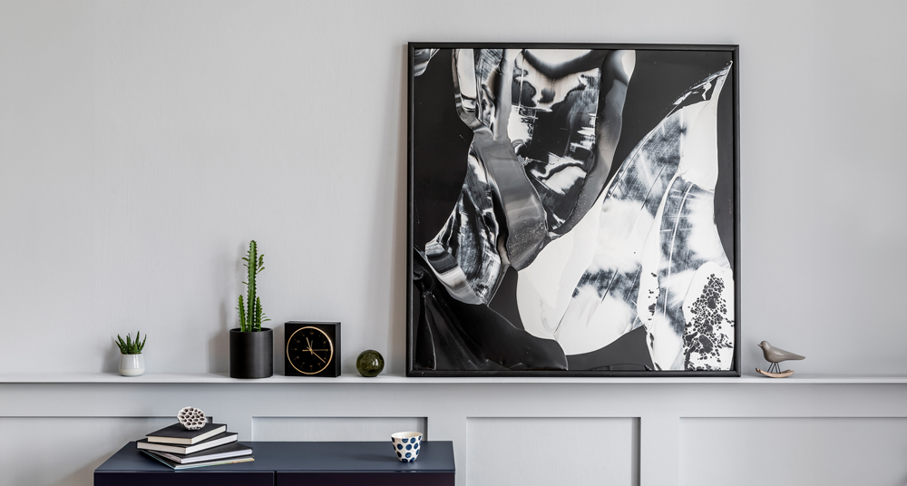 schwarzer Kunststoffrahmen modern Abstraktes Bild in einem Bilderrahmen