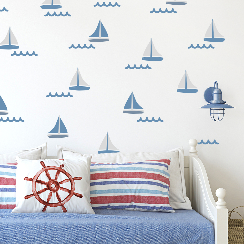 Wandaufkleber Motiv blaue Segelboote