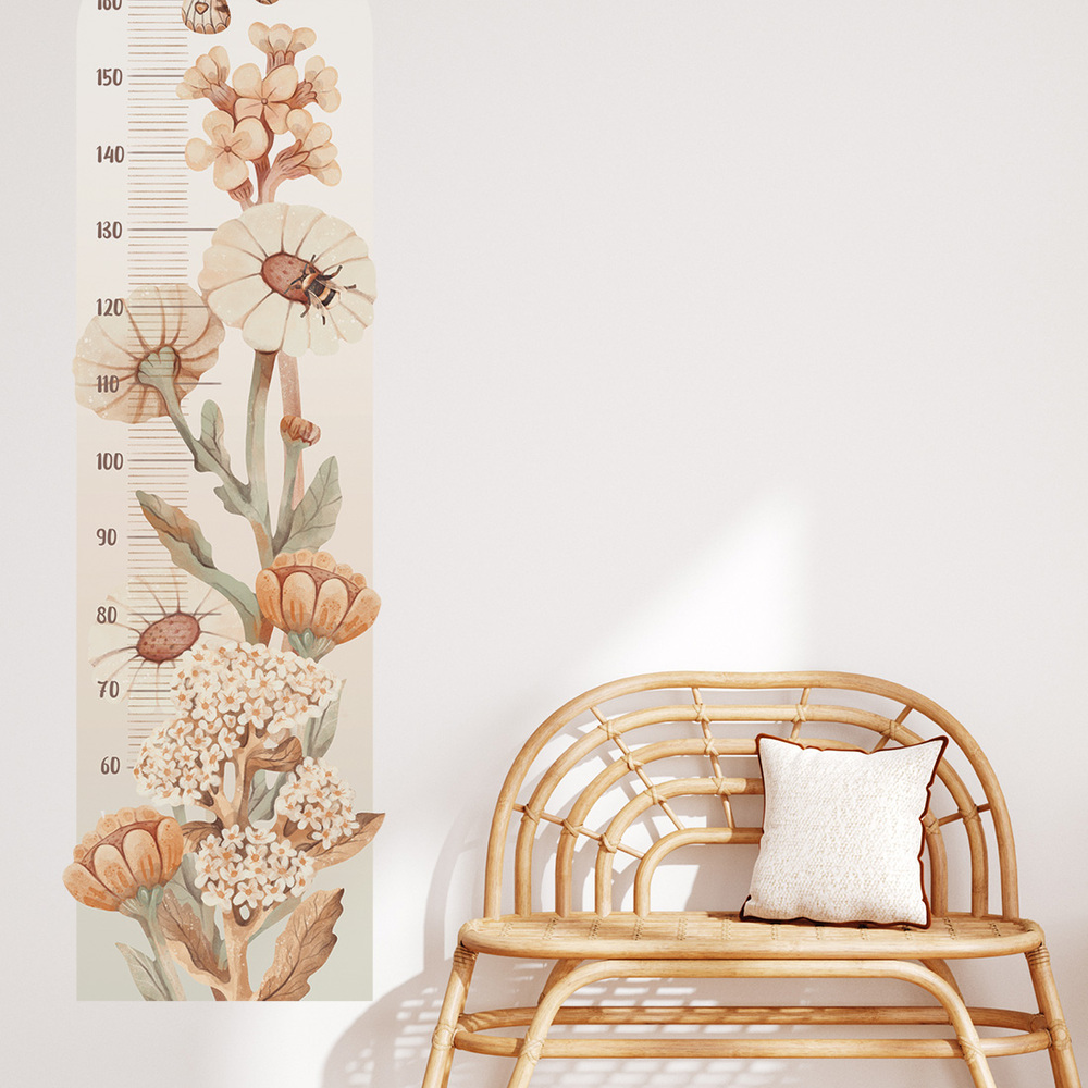 Wandaufkleber Motiv Boho Blumen Kindermesslatte