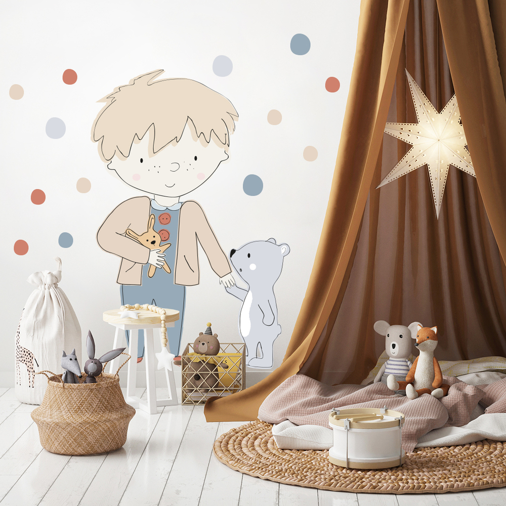 Teddy Grau Wandtattoo an Kinderzimmerwand