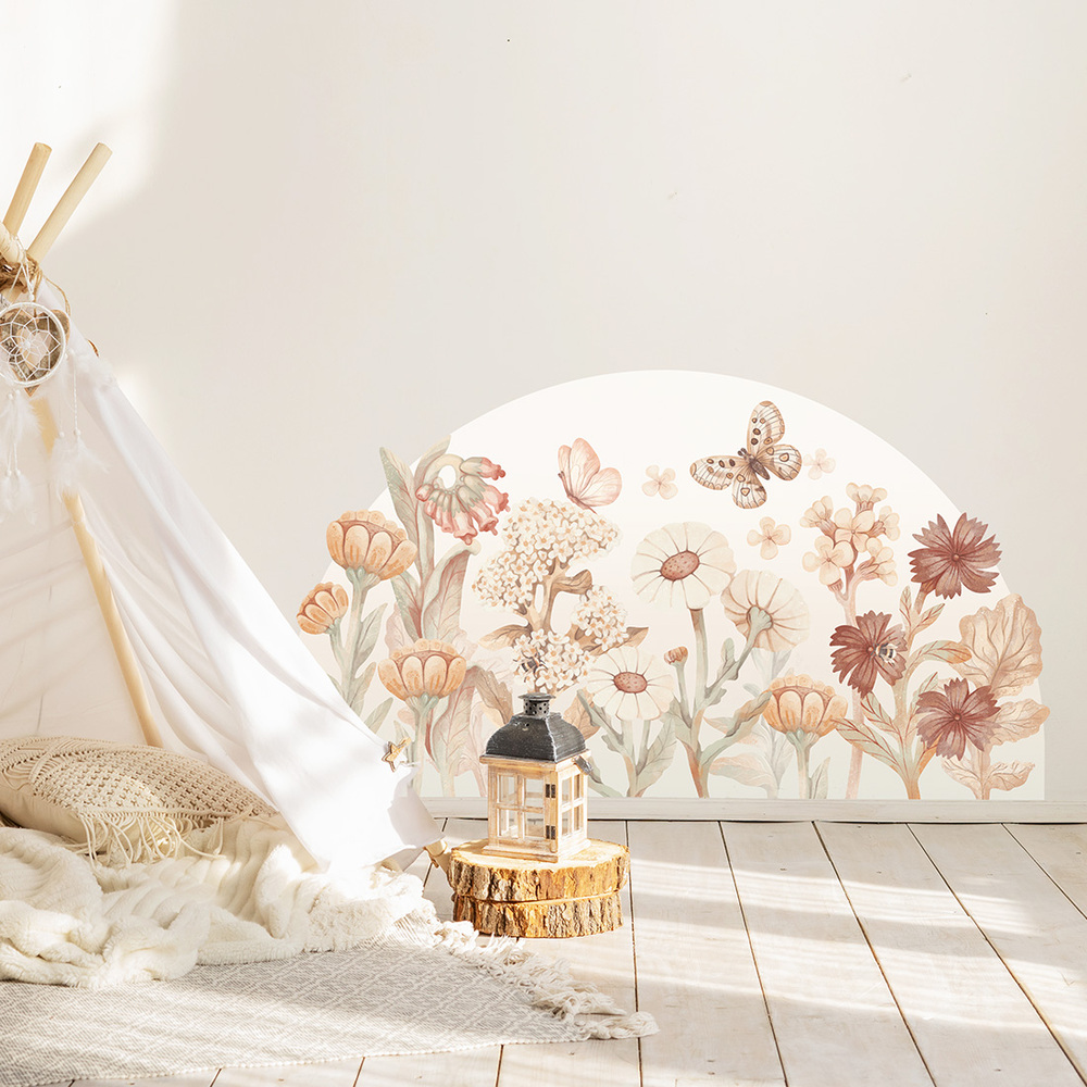 Blumen Boho Wandtattoo an Kinderzimmerwand