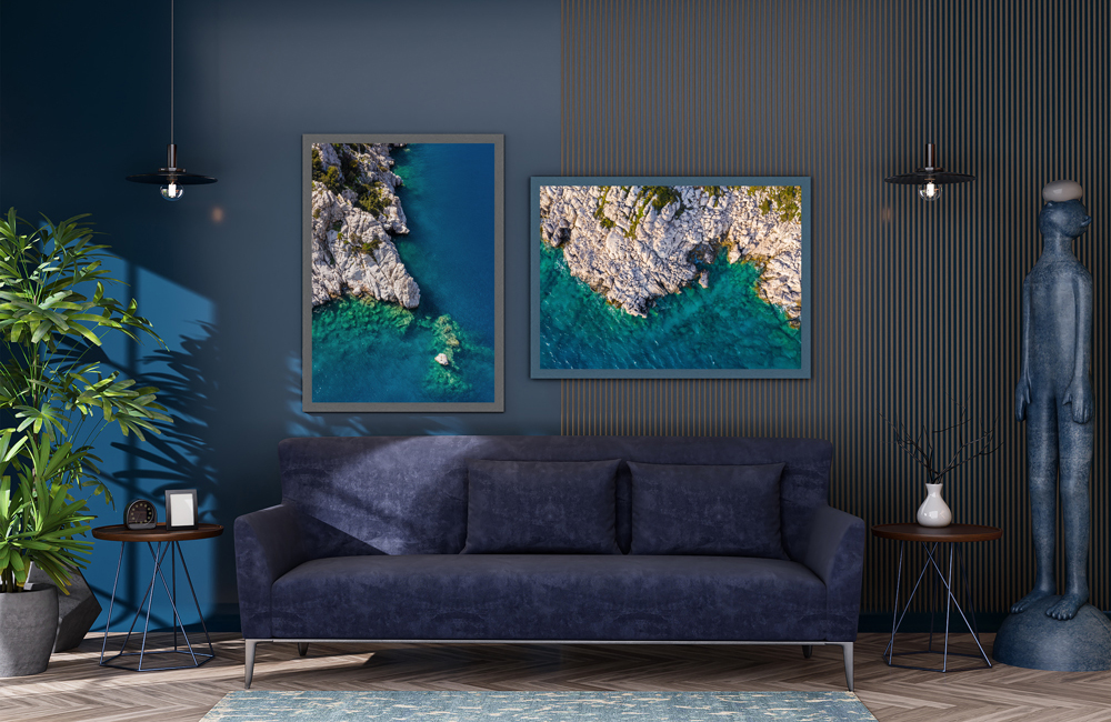 Bilderrahmen Grau und Blau Wohnzimmer in Blau und Grau