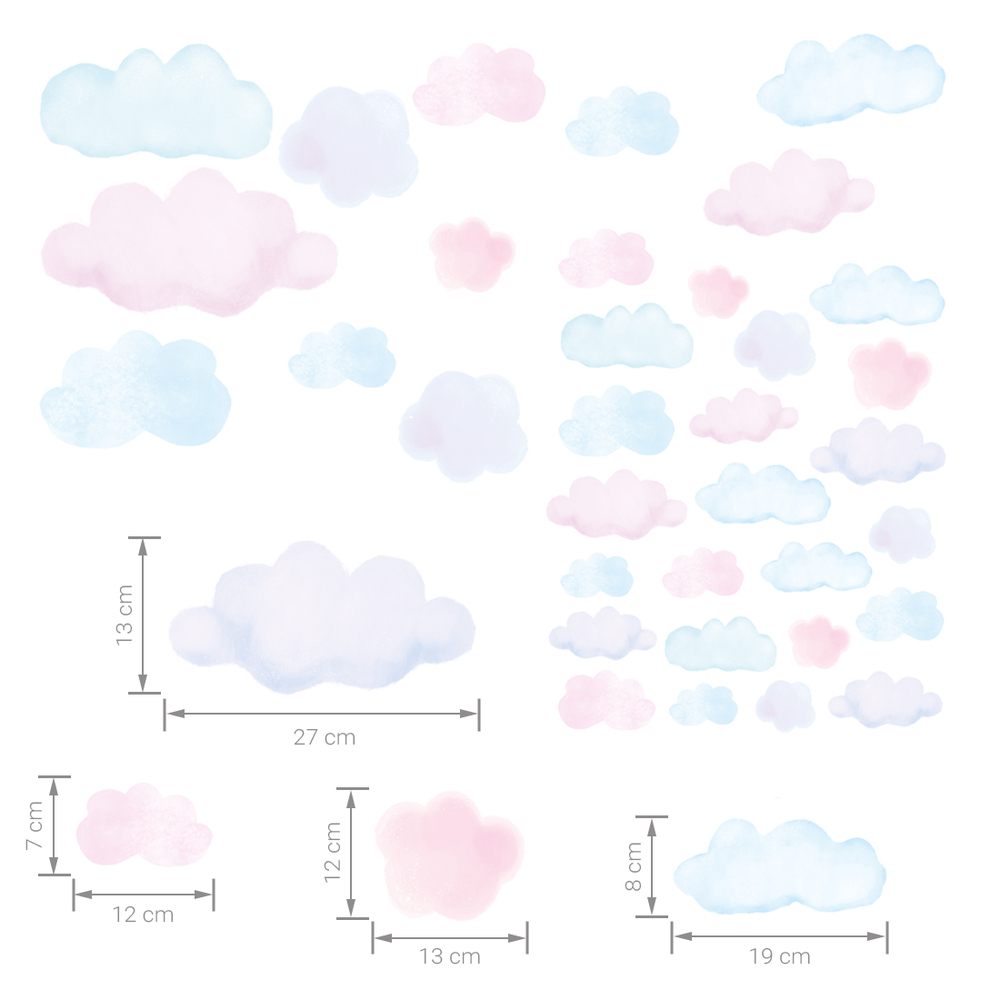 Größenabmessung Wolken Pink Wandtattoo