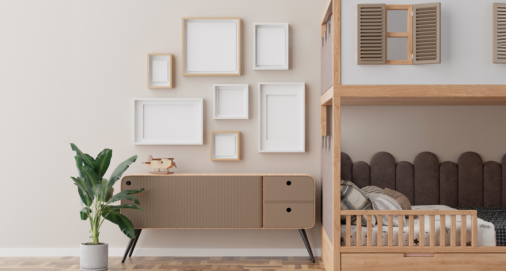 Kinderzimmer mit Wandgalerie Wandgalerie mit vielen verschiedenen Bilderrahmen