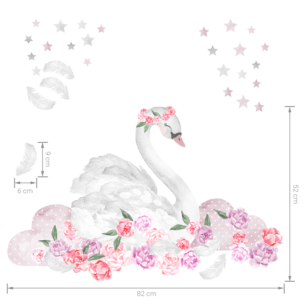 Größenabmessung rosafarbener Schwan Wandtattoo