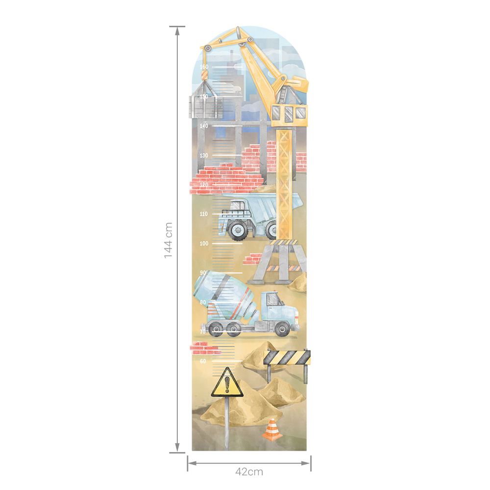 Größenabmessung blaue Baustelle Kindermesslatte Wandtattoo