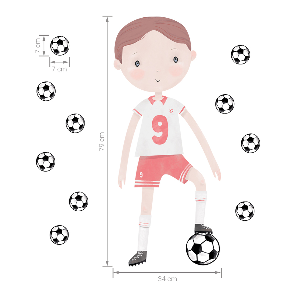 Größenabmessung roter Fußballspieler Wandtattoo