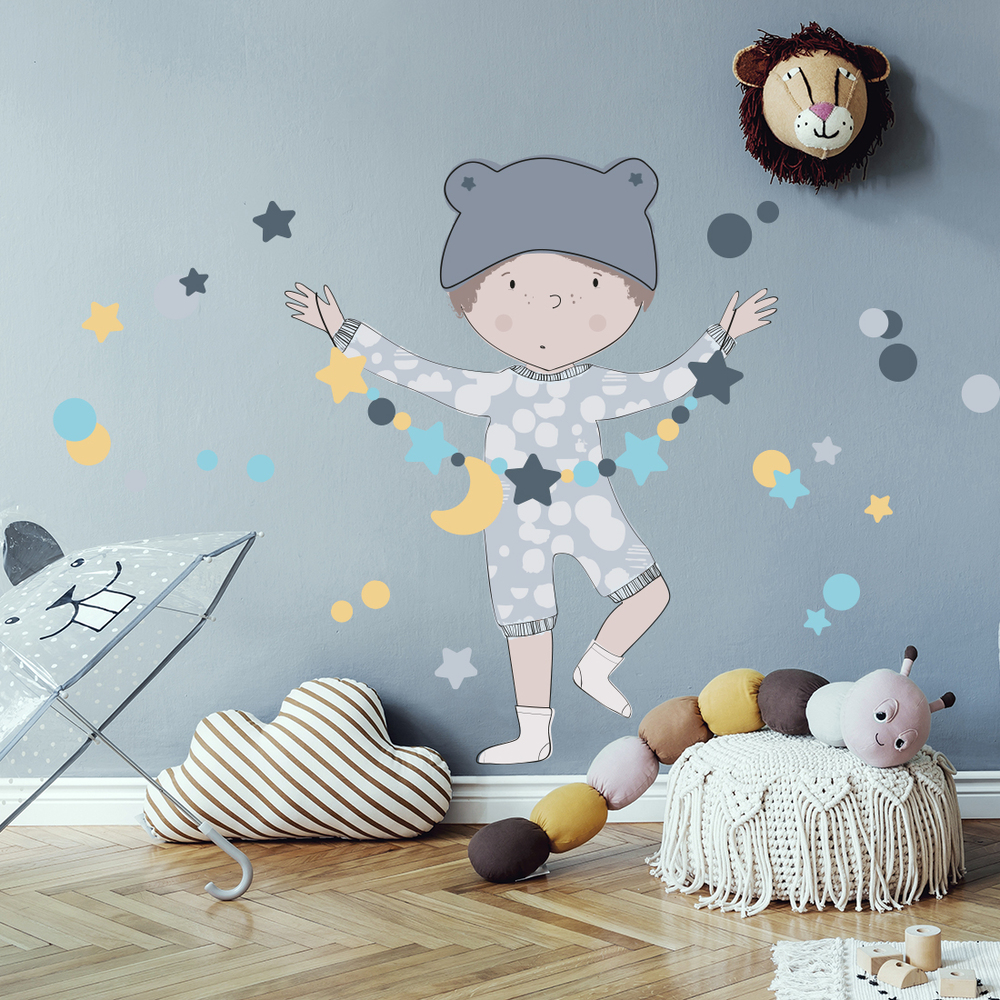 Teo Blau Wandtattoo an Kinderzimmerwand