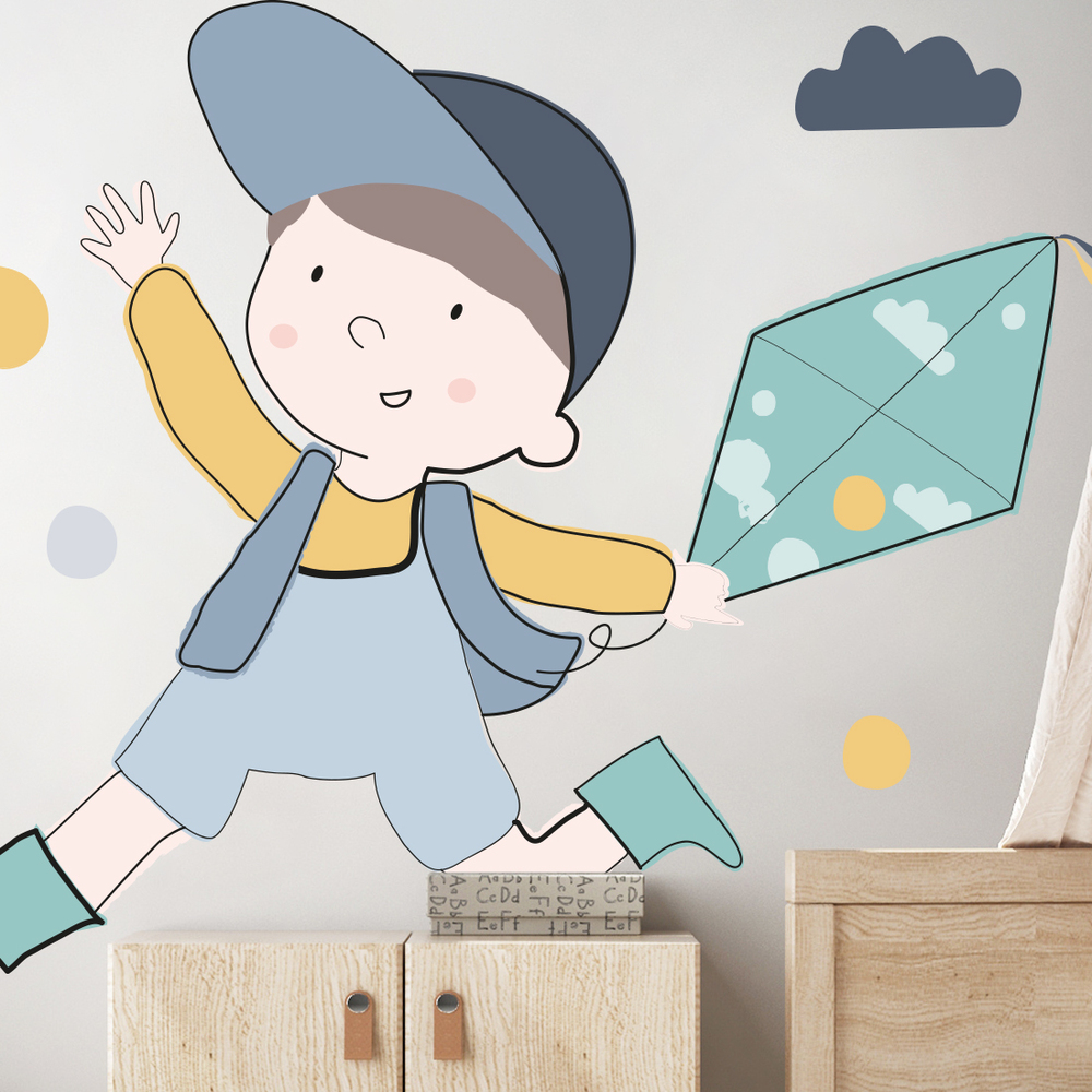 Kinderzimmer dekoriert mit blauem Tim Sticker