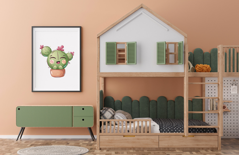 grüner Bilderrahmen Kinderzimmer Kinderzimmer mit grünem Posterrahmen