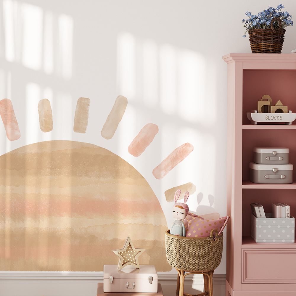 pinke Sonne Wandtattoo an Kinderzimmerwand
