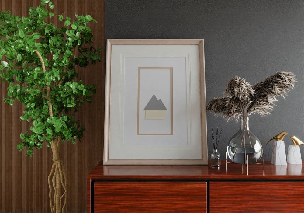 Bilderrahmen Artwork Ein Bilderrahmen mit einem Passepartout und 3D Kunstwerk