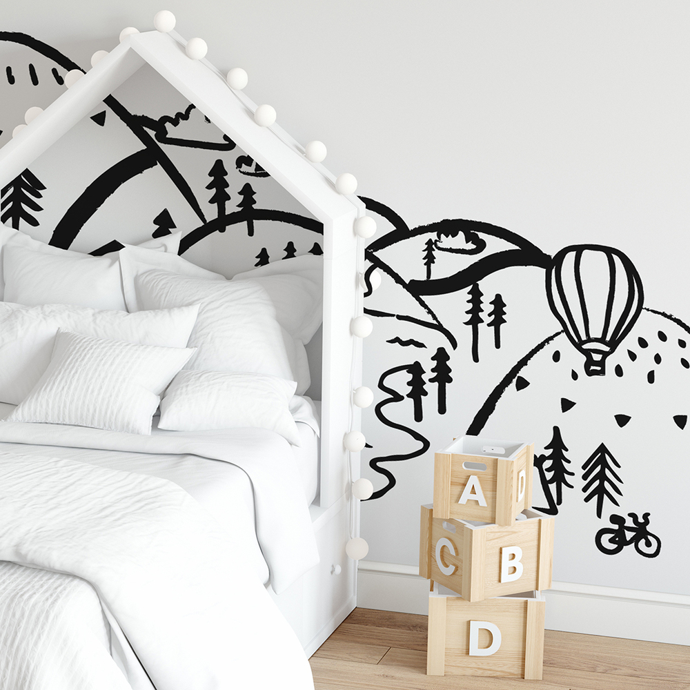 schwarze Berge Wandtattoo an Kinderzimmerwand