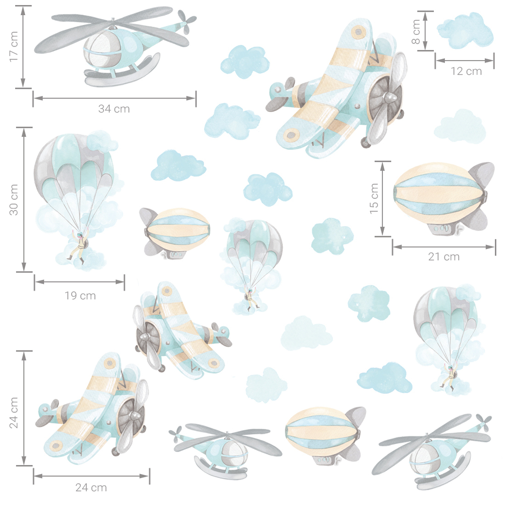 Größenabmessung Flugzeuge Wandtattoo