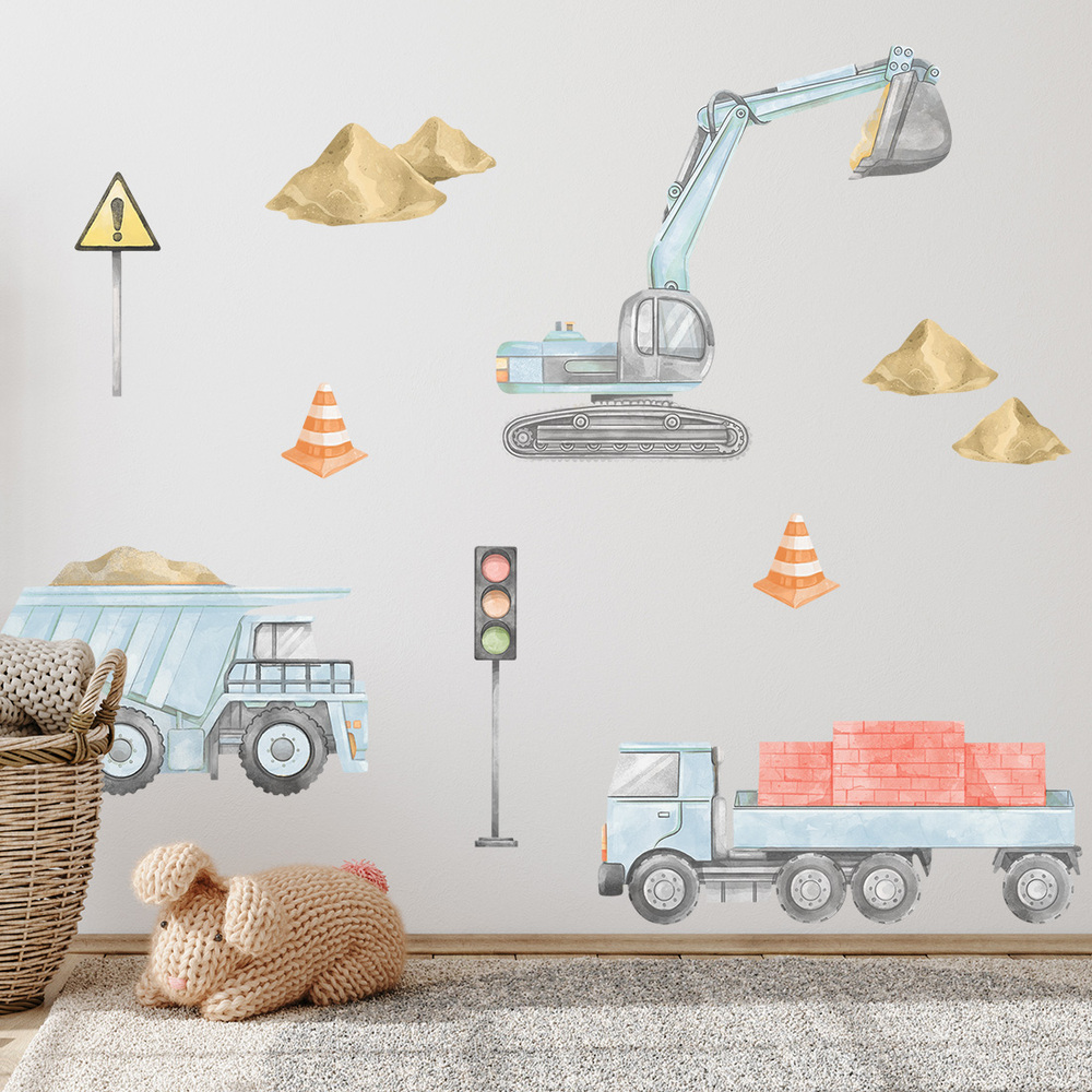 Wand dekoriert mit blauem Baustellen-Set II Wandsticker