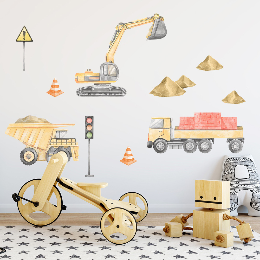 Wand dekoriert mit gelbem Baustellen-Set II Wandsticker
