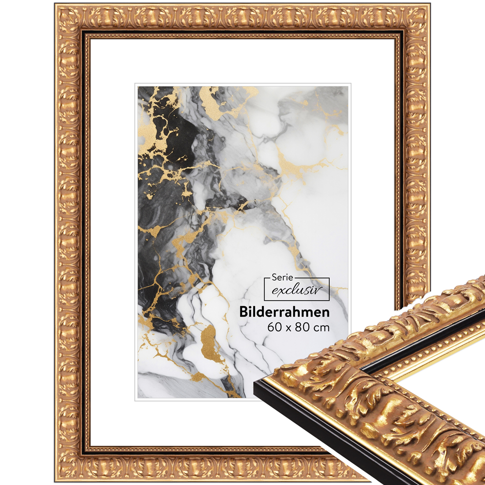 Mende Frames Bilderrahmen E041 Gold, schwarz abgesetzt 70 x 100 Norma aus Holz Made in Germany