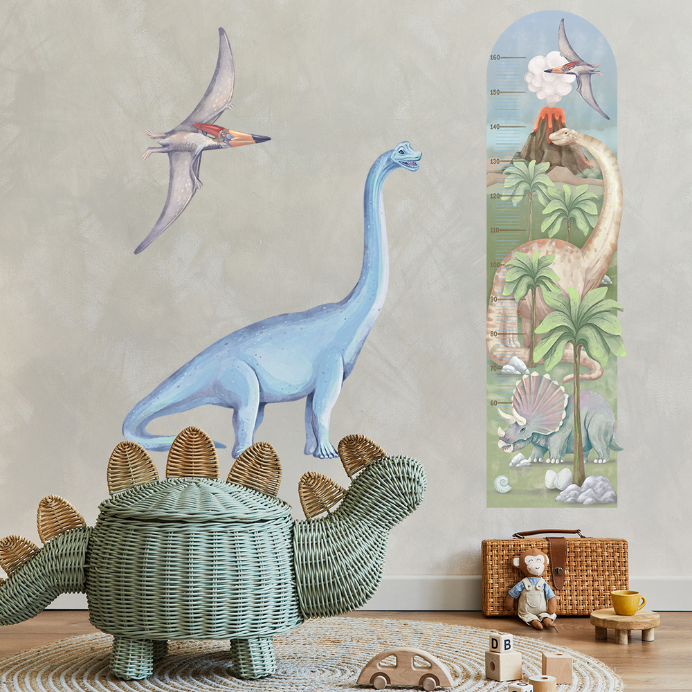 Dino Kindermesslatte Wandaufkleber Dinosaurier Kindermesslatte Wandtattoo an Kinderzimmerwand