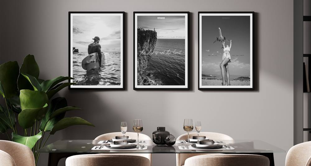 Schwarz-Weiß Wandgalerie Wandgalerie aus Poster in Schwarz-Weiß