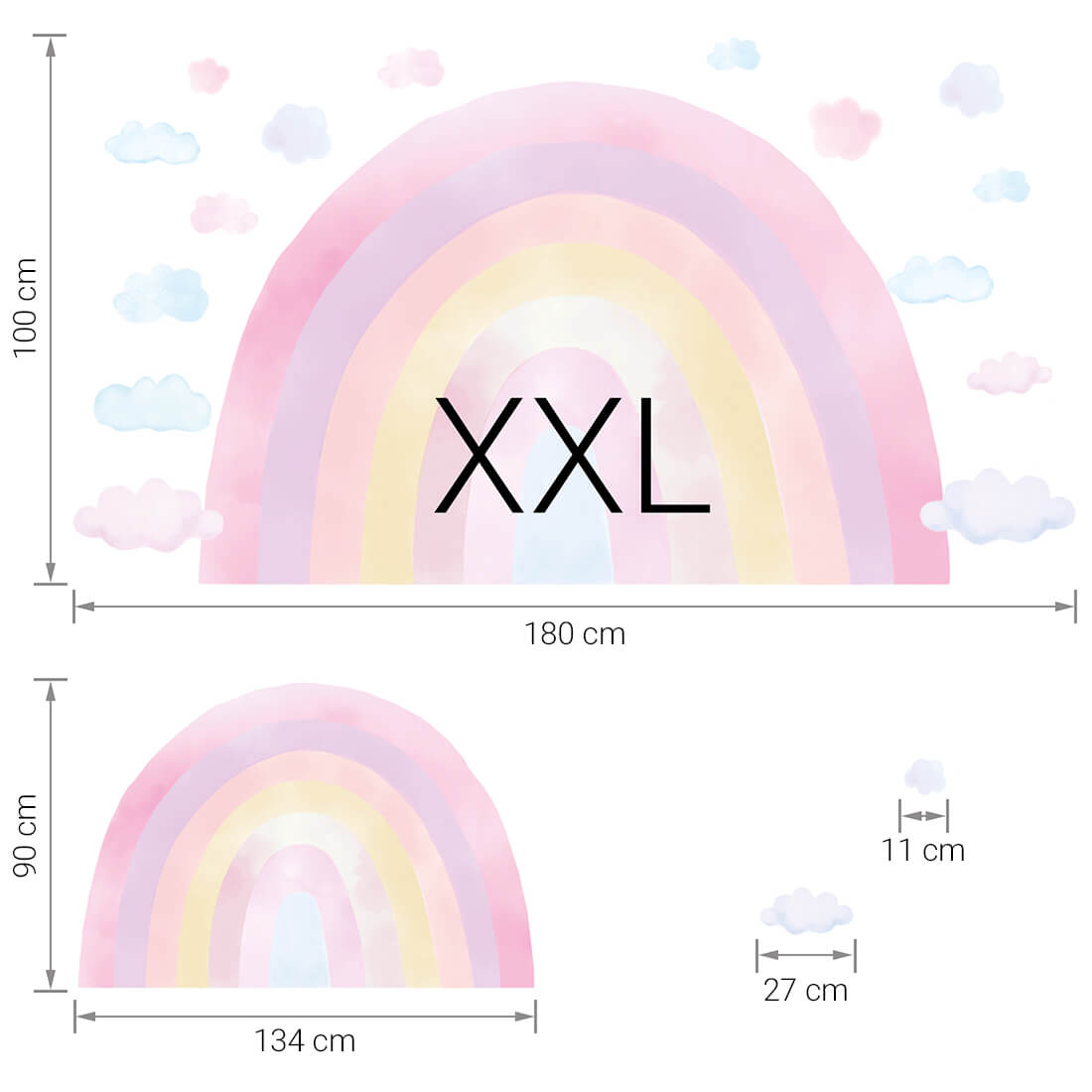 Größenabmessung Regenbogen Pink XXL Wandtattoo