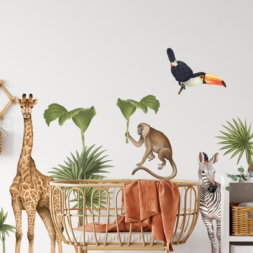 Safari-Tiere II Wandtattoo über Bett
