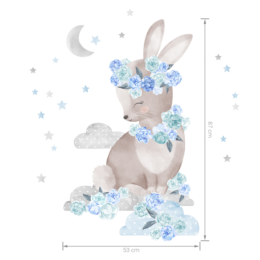 Größenabmessung blauer Hase Wandtattoo