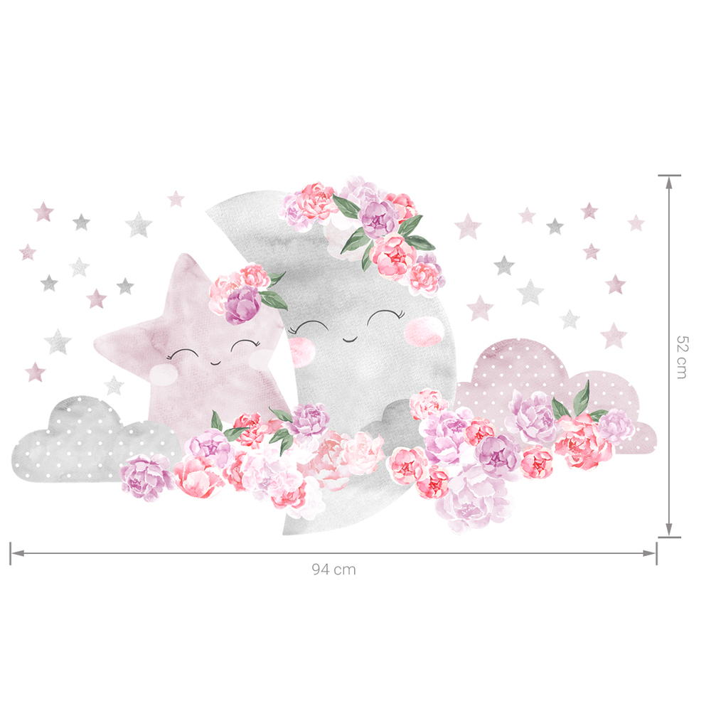 Größenabmessung Mond Pink Wandtattoo