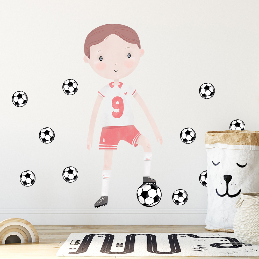 Wand dekoriert mit rotem Fußballspieler Wandsticker