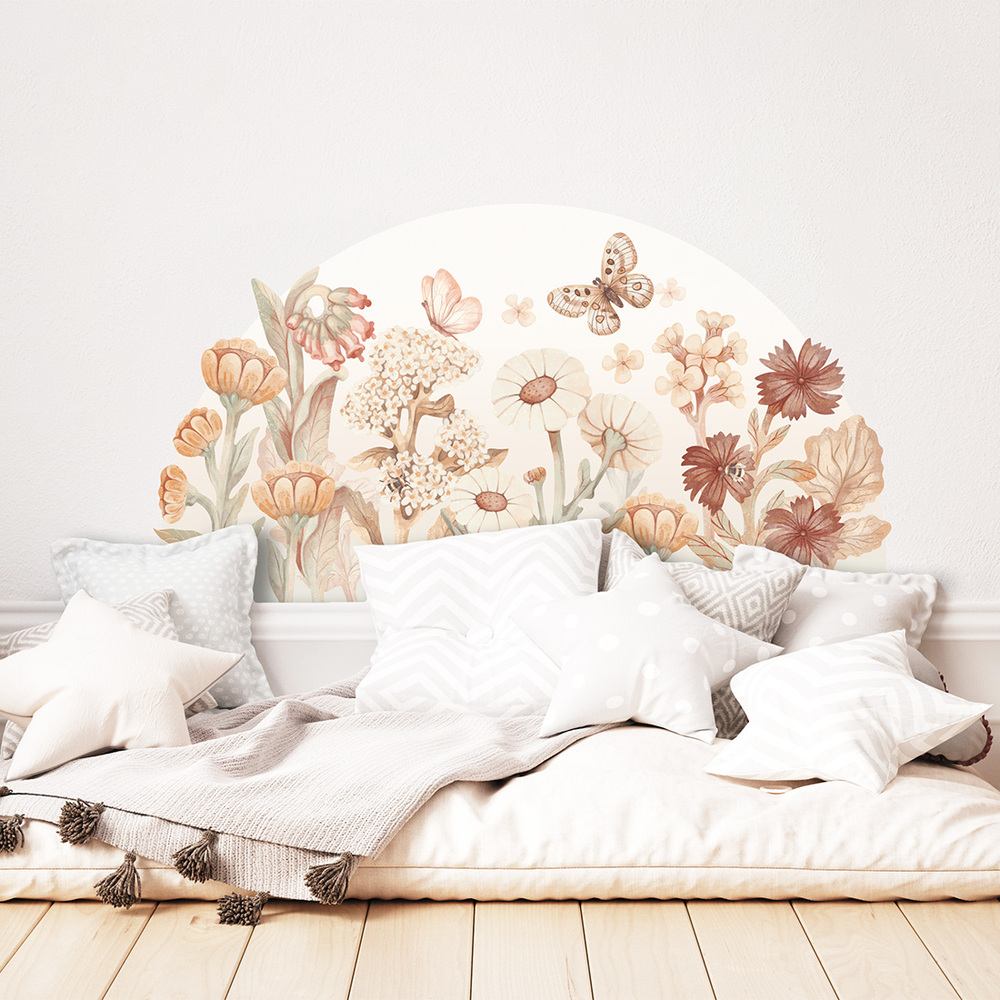 Wand dekoriert mit Blumen Boho Wandsticker