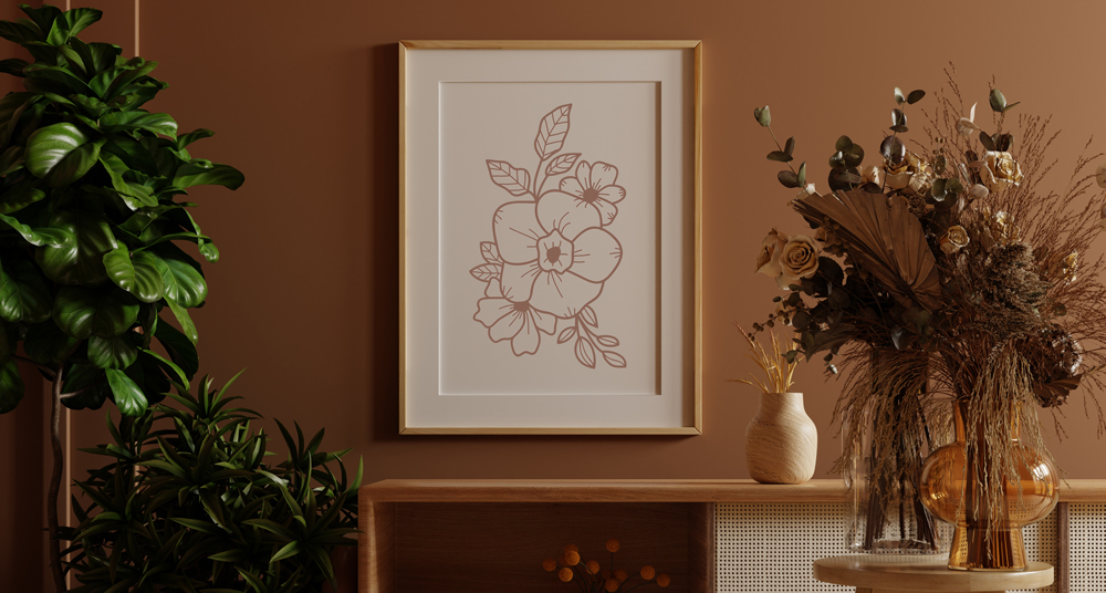 Holzbilderrahmen mit Blumenposter gerahmtes Blumenposter DIN A1