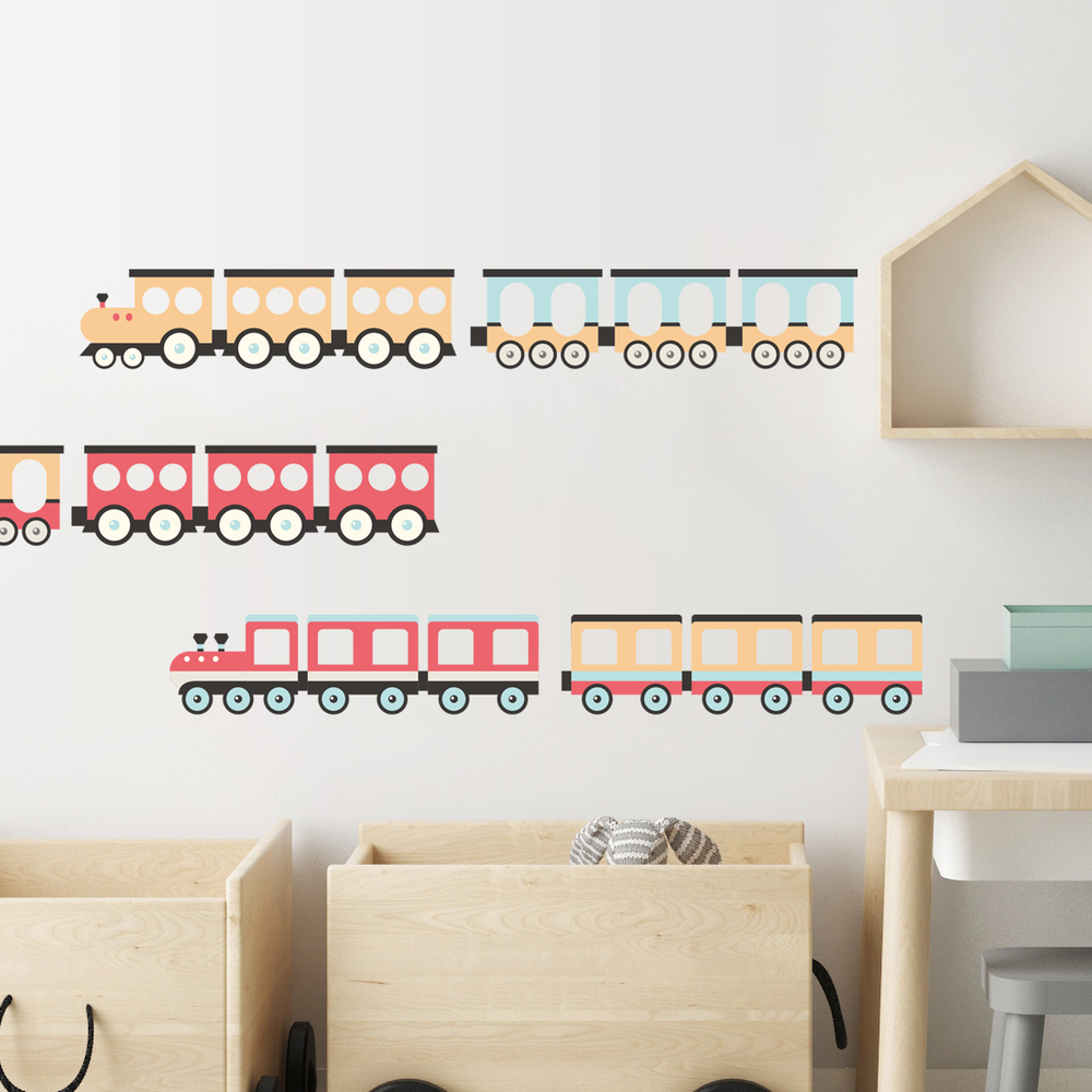 Kinderzimmer dekoriert mit rote Züge Sticker