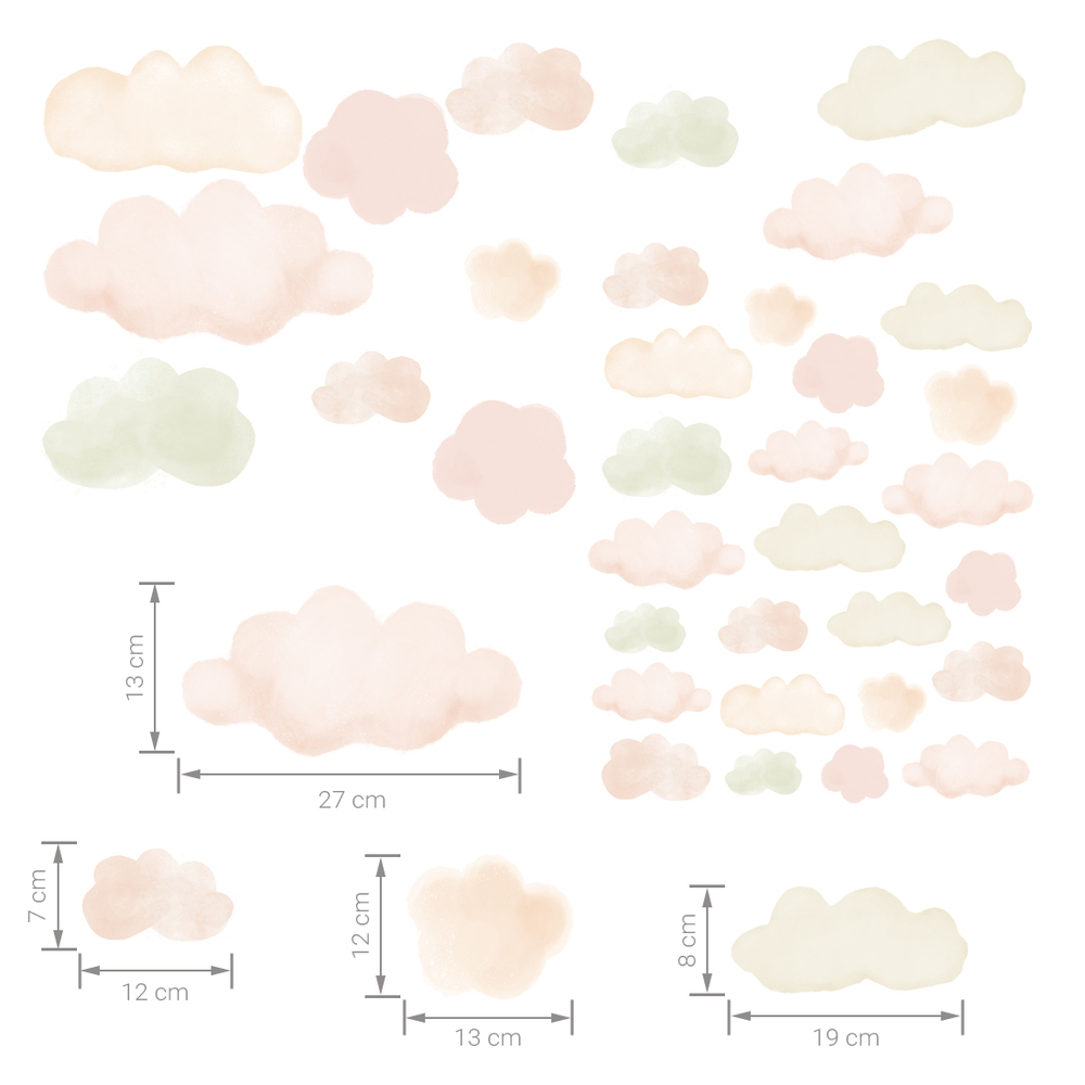 Größenabmessung Wolken Beige Wandtattoo