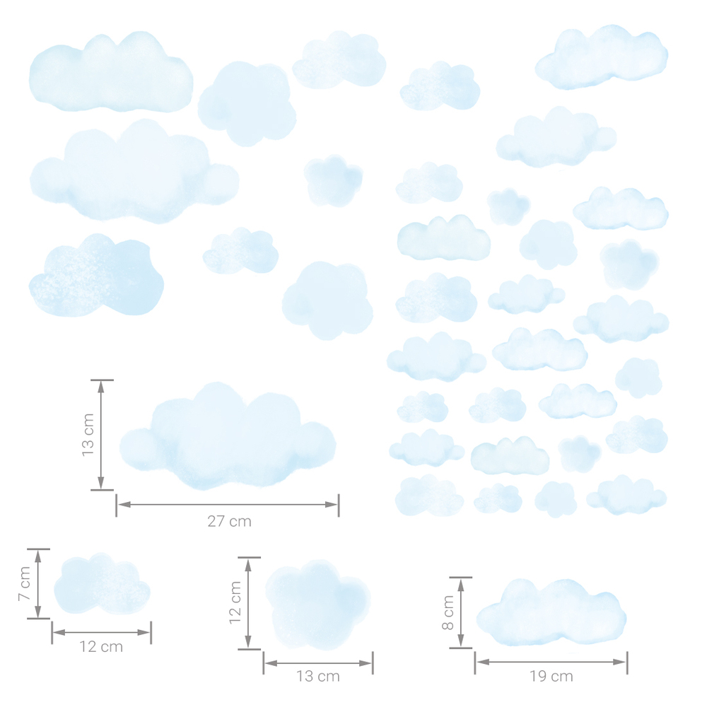Größenabmessung Wolken Blau Wandtattoo