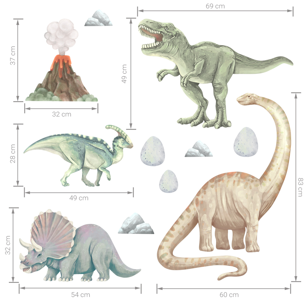 Maßangabe Wandtattoo Dinosaurier I Größenabmessung Dinosaurier I Wandtattoo