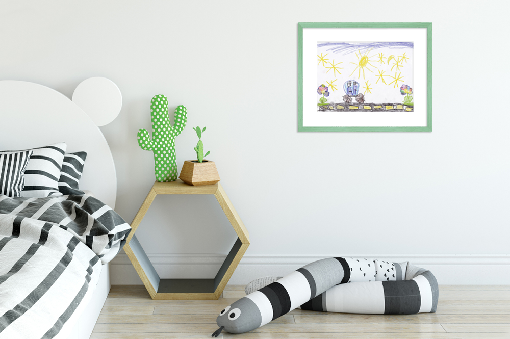 kreative Zeit mit Kindern - Zeichnungen aufbewahren modernes Kinderzimmer mit eingerahmter Zeichnung