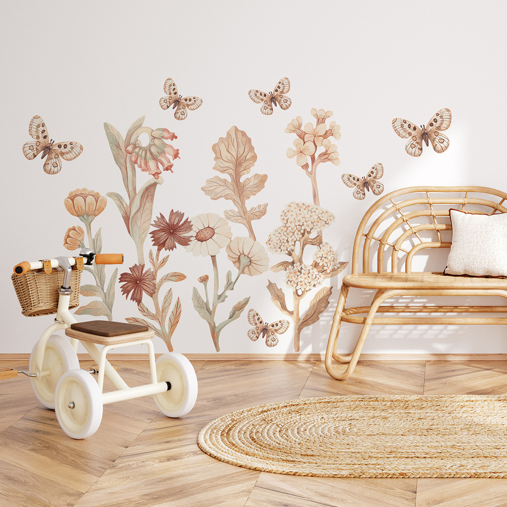 Wand dekoriert mit Blumen Boho-Set I Wandsticker