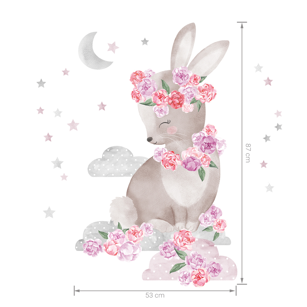 Größenabmessung rosafarbener Hase Wandtattoo