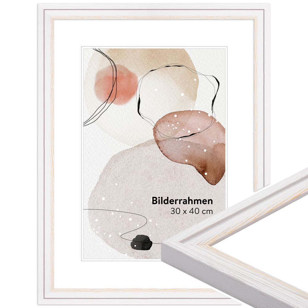 Mende Frames Bilderrahmen H025 Weiß, gemasert 30 x 90 cm aus Holz Made in Germany