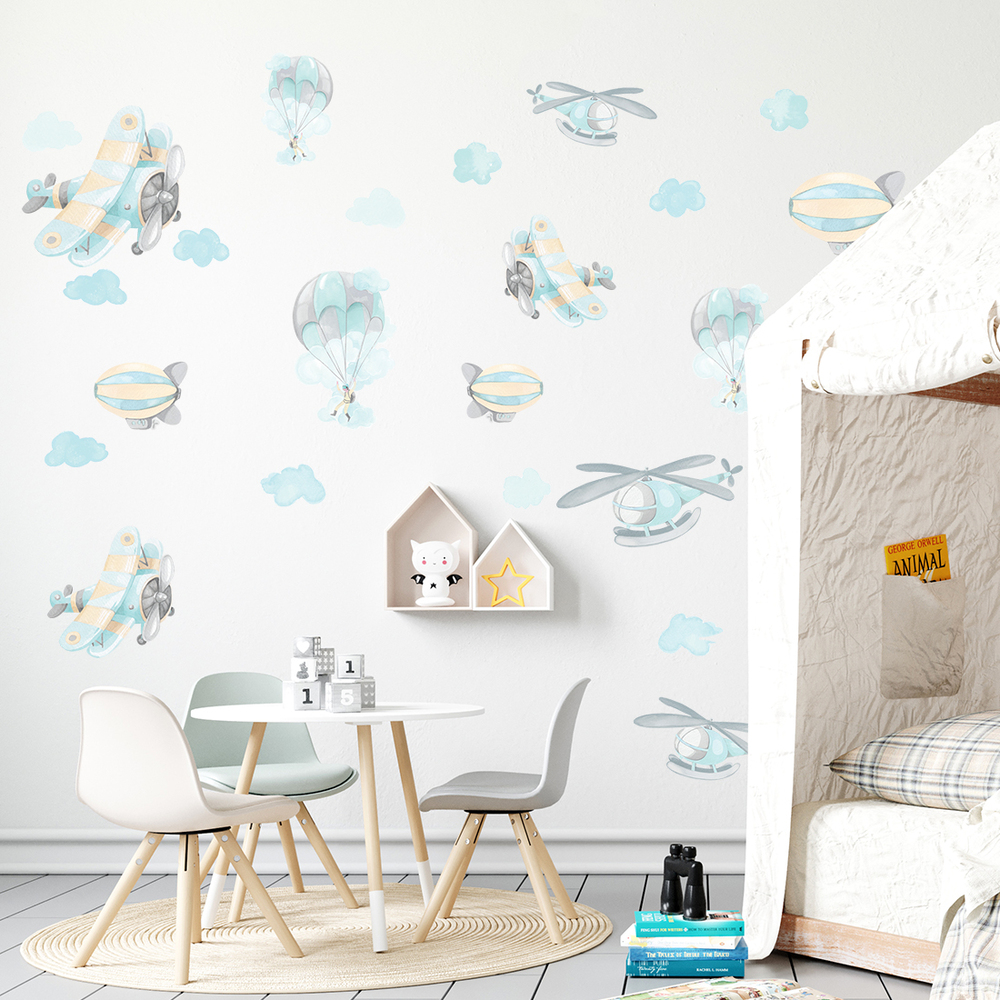 Wand dekoriert mit Flugzeuge Wandsticker