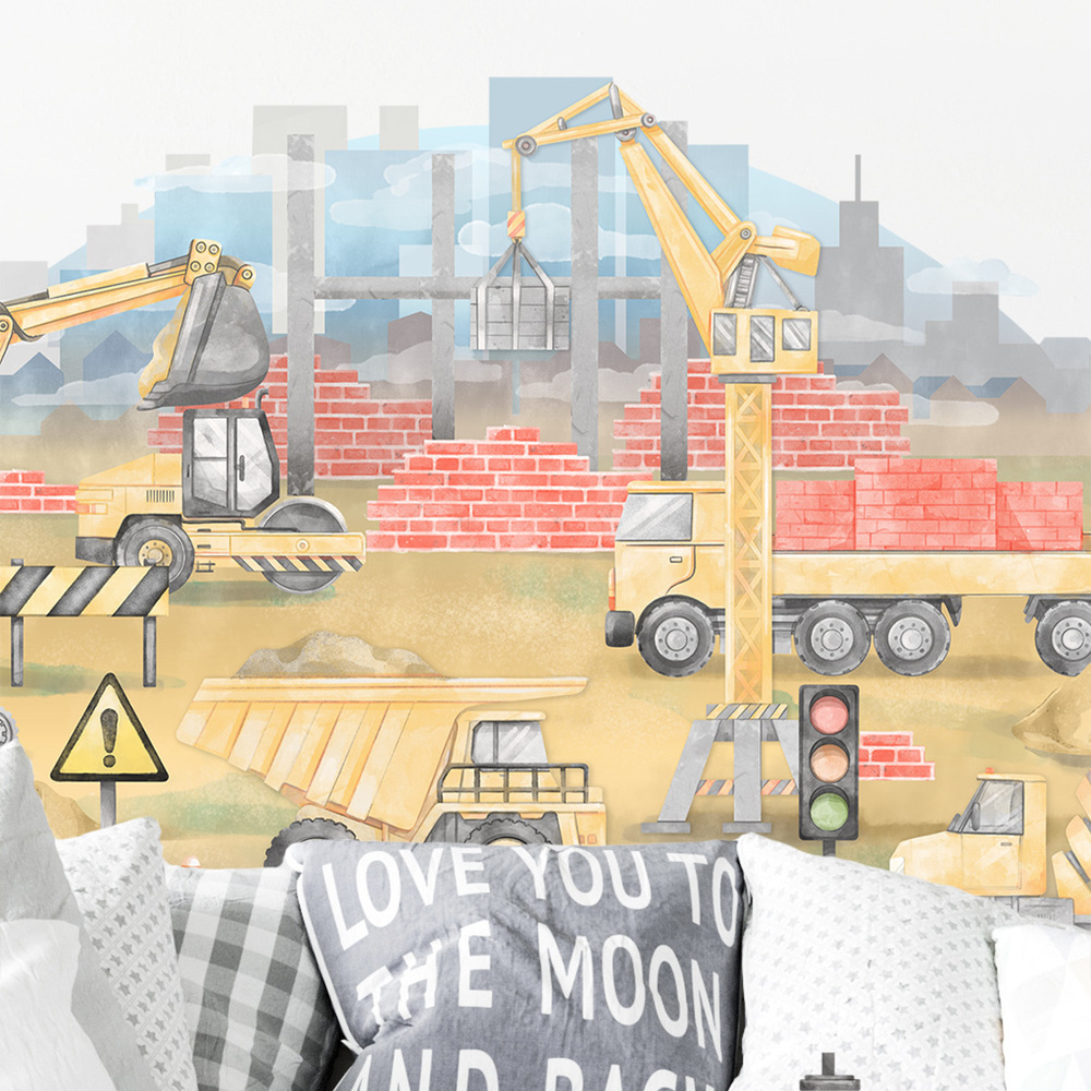 Kinderzimmer dekoriert mit gelbe Baustelle Sticker
