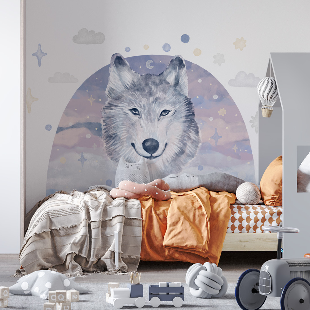 Wand dekoriert mit Wolf Wandsticker