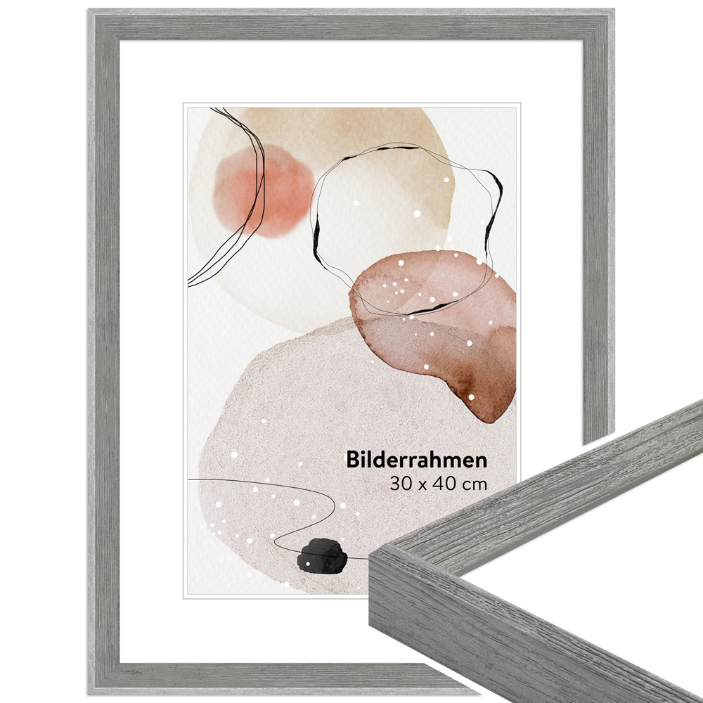 Mende Frames Bilderrahmen H790 Grau 30 x 40 cm aus Holz Made in Germany