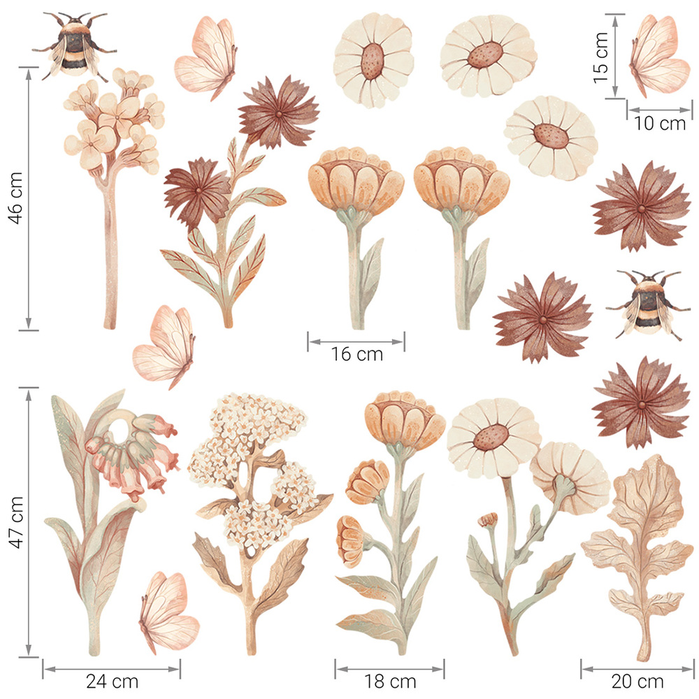 Größenabmessung Blumen Boho-Set II Wandtattoo
