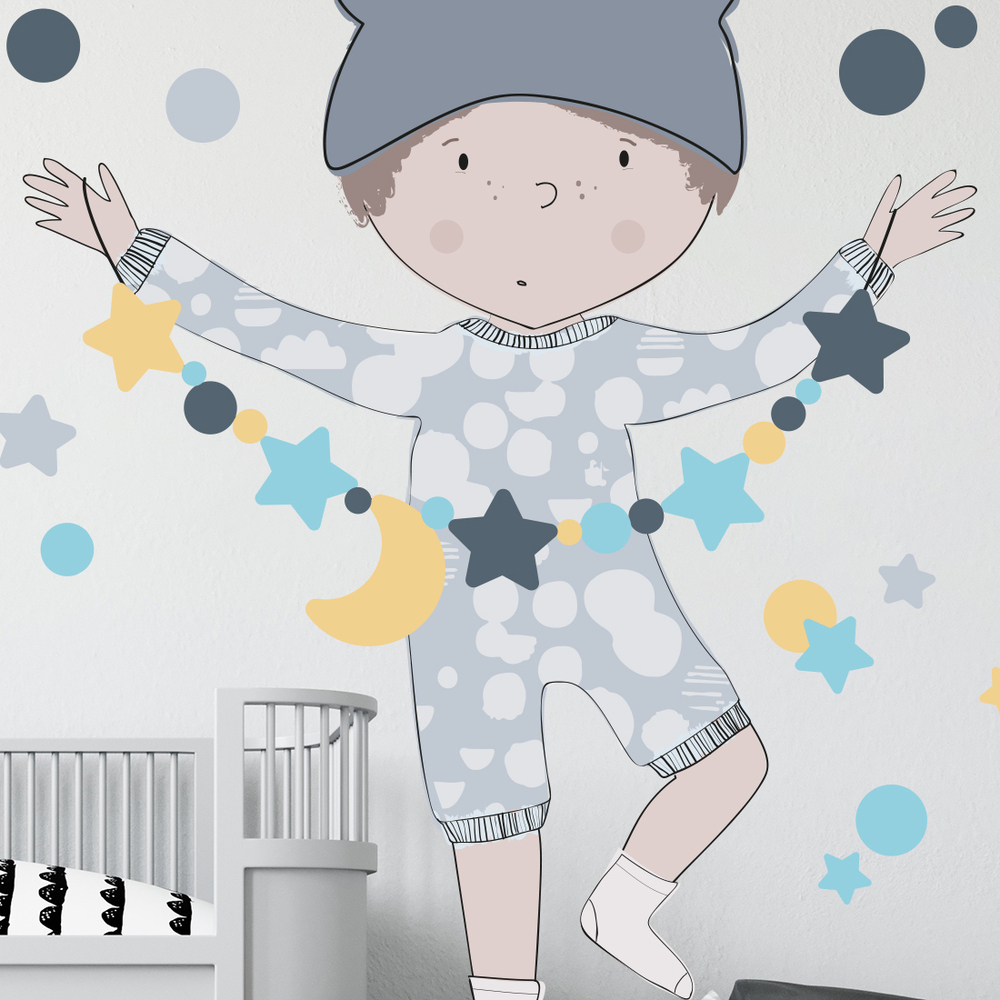 Kinderzimmer dekoriert mit blauem Teo Sticker