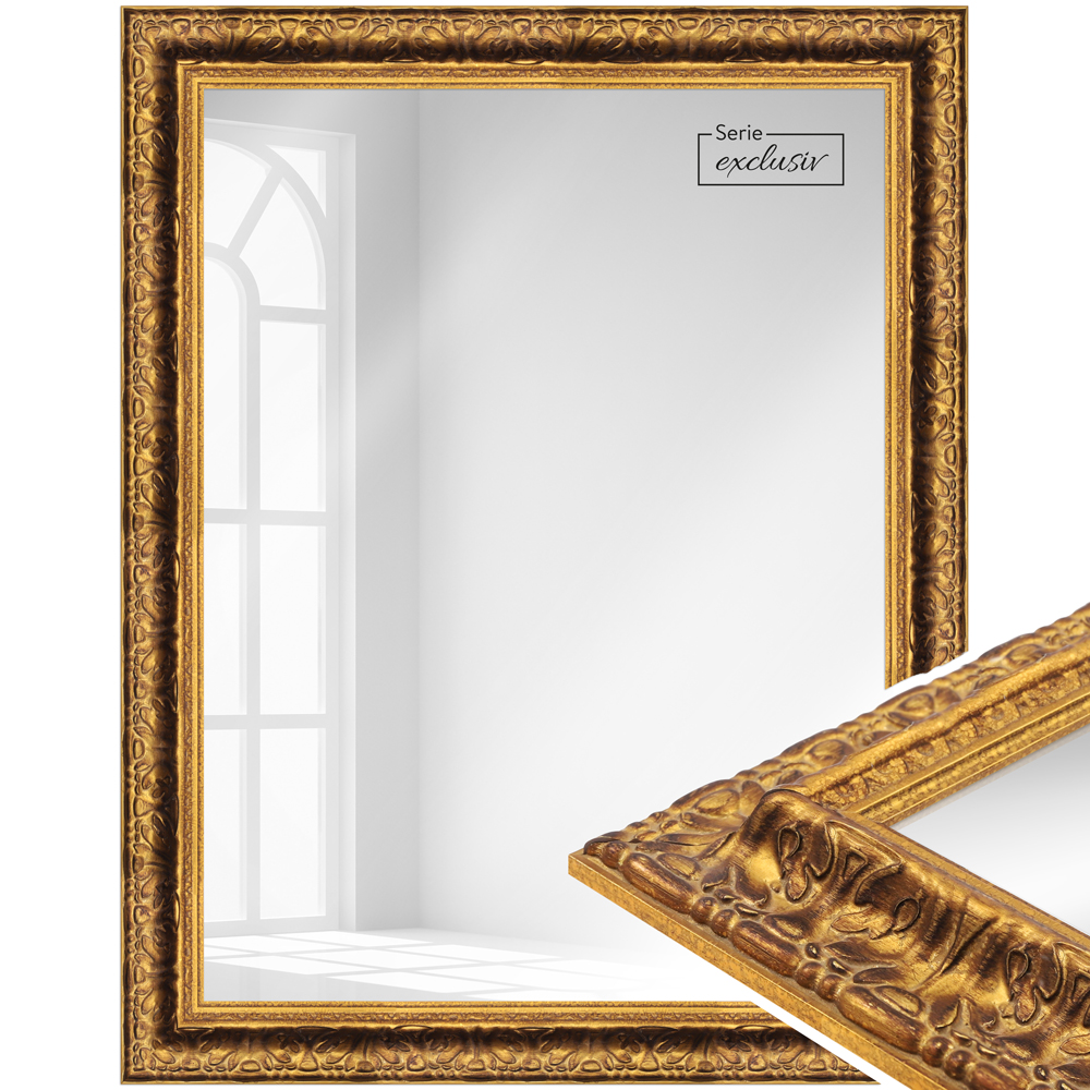 Mende Frames Wandspiegel E035 Gold 70 x 90 cm aus Holz Made in Germany
