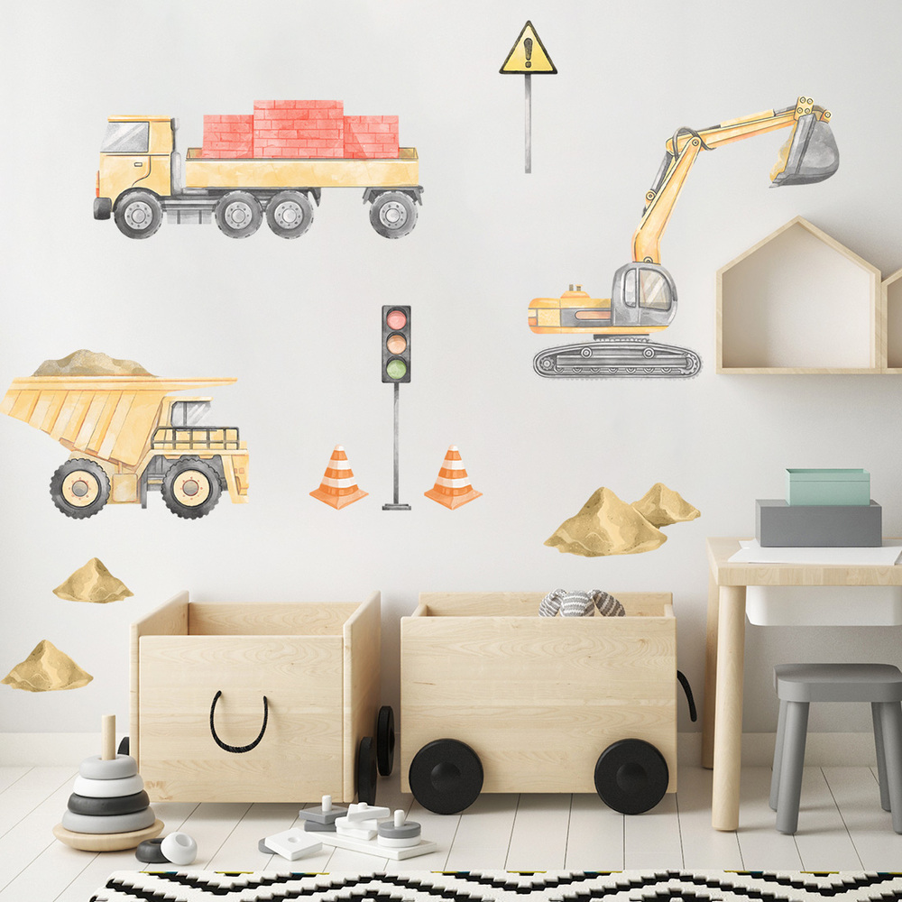 gelbes Baustellen-Set II Wandtattoo an Kinderzimmerwand